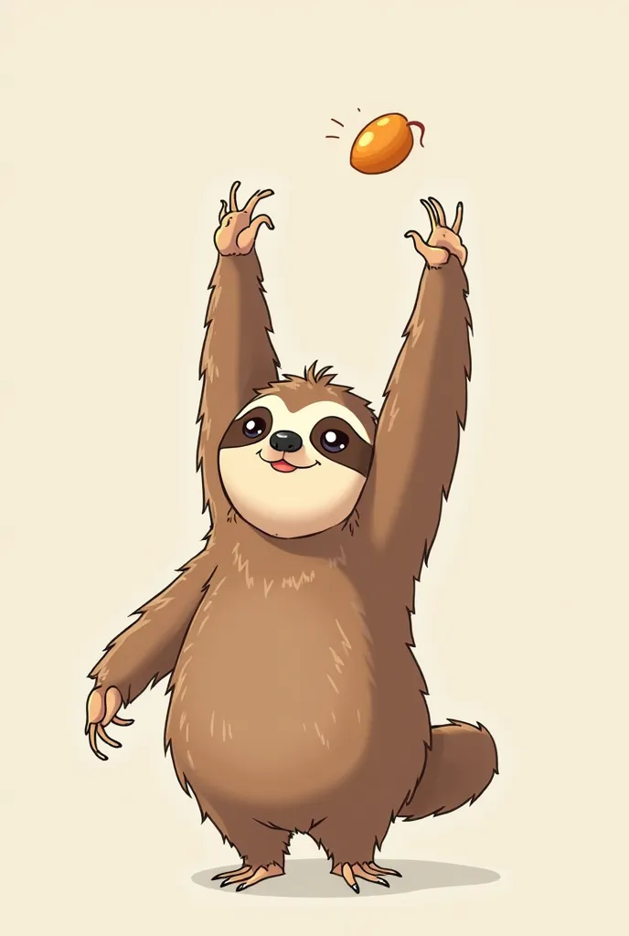 a sloth cartoon brown reaching for something above as if the sloth is going to catch it or reach for it