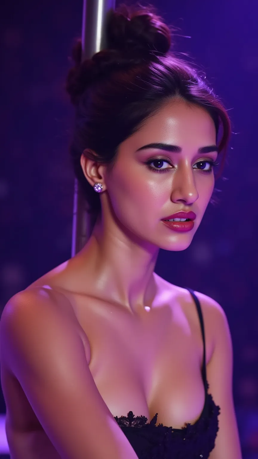 Ultra-realism,  16K, Super Resolution, Spotlight on Girl,One Girl, Pole dancer, blue eyes, Indian Dazzling lights, A stage that combines alia bhatt and burlesque,  Luxury clubs, Very detailed, High resolution, High resolutionR, High resolution, UHigh resol...