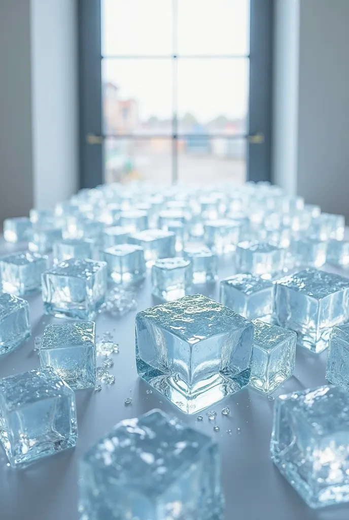 Many ice cube on table