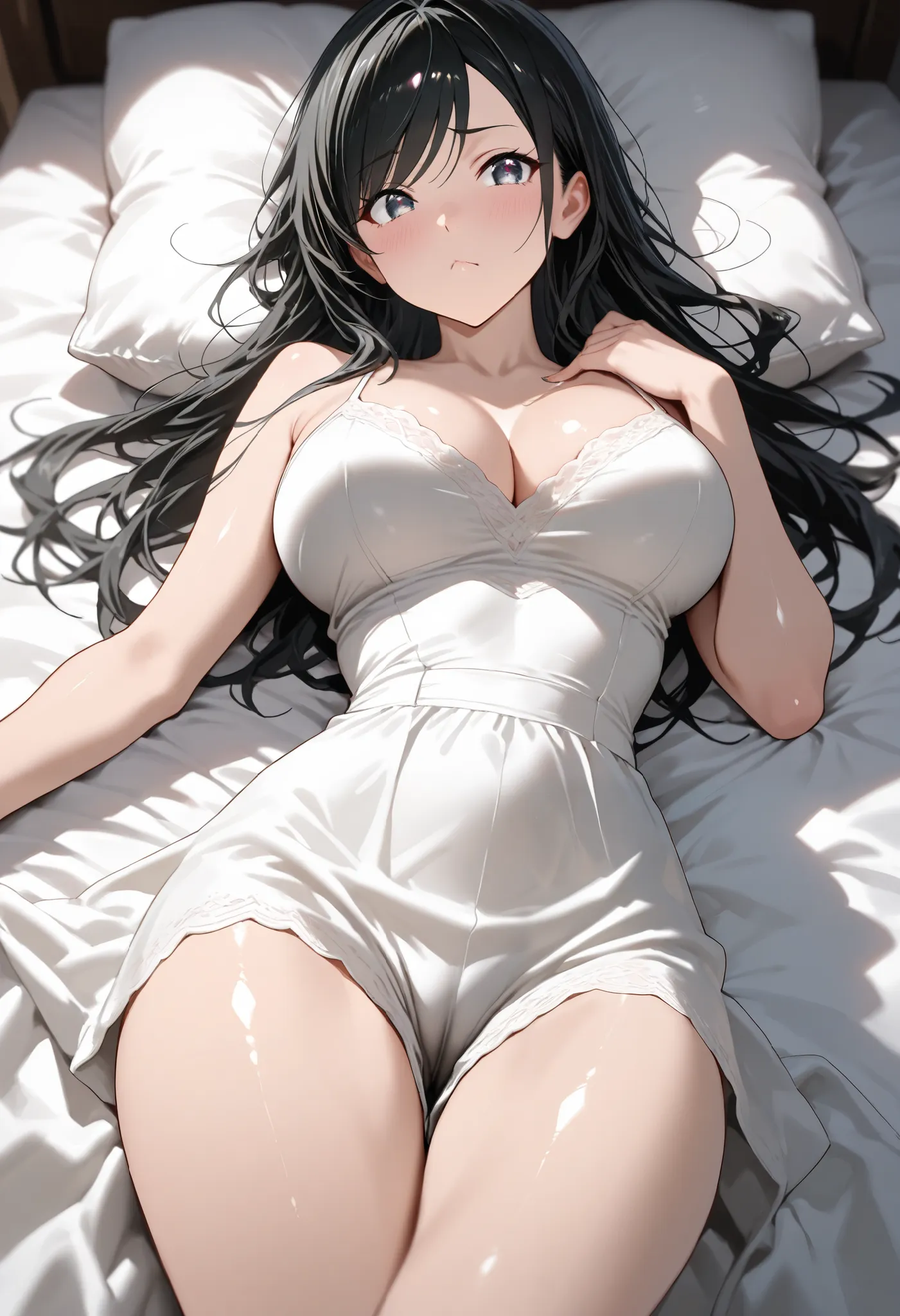 (best quality, masterpiece, ultra detailed, high resolution), Beautiful 8K CG artwork, Enriched photography, anatomically accurate body, depth of field,  1girl, elegant yet sexy girl, (black hair:1.4), (long hair, straight hair, swept bangs), 
round large ...