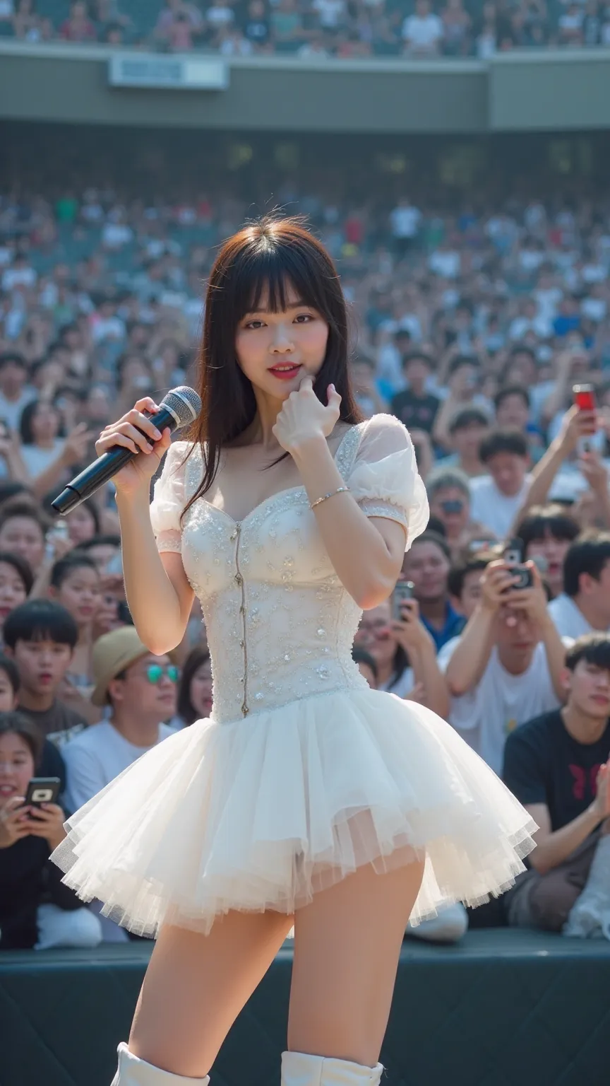  multiple fans take pictures with iPhones ,angle from butt,full body,Sing and dance violently on stage,(I'll put up with the poop),(Fart loudly),19-year-old Japanese woman sticking out her butt, japanese,Korean style beauty,Young face,Small face,Transparen...