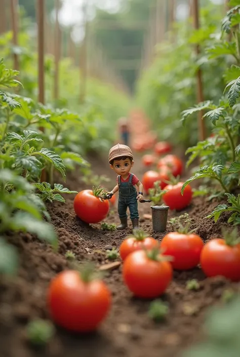 Tiny workers are working in the tomato garden