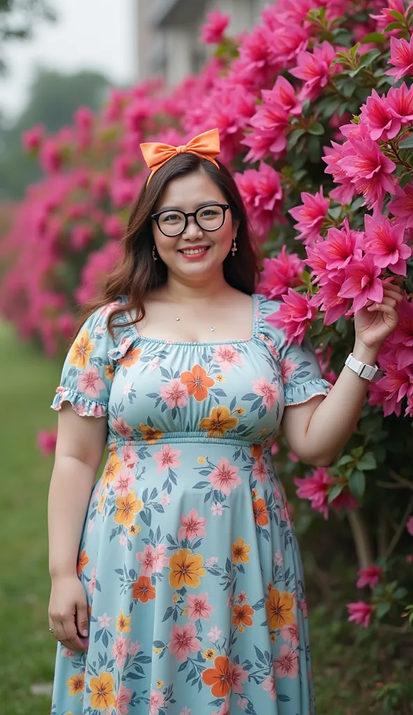 High quality photo of Korean woman with Sony A7IV and 50mm f1.2GM lens, set to A mode, F1.2 aperture, and iOS to Auto.

This photo focuses on Thai woman from head to toe. The woman is sharp and clear, with a slightly blurred background.

Thai woman, chubby...