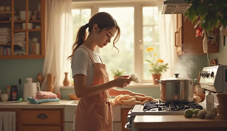 She cleaned the house, cooked food, and even washed the clothes herself.
