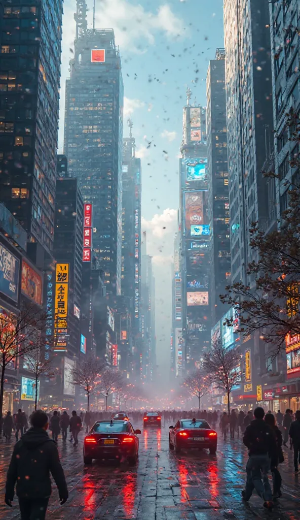 A futuristic city in chaos as AI-powered systems fail, people panicking as self-driving cars crash, digital markets collapse, and essential services shut down."a very clear ultra hd dynamic image of ''