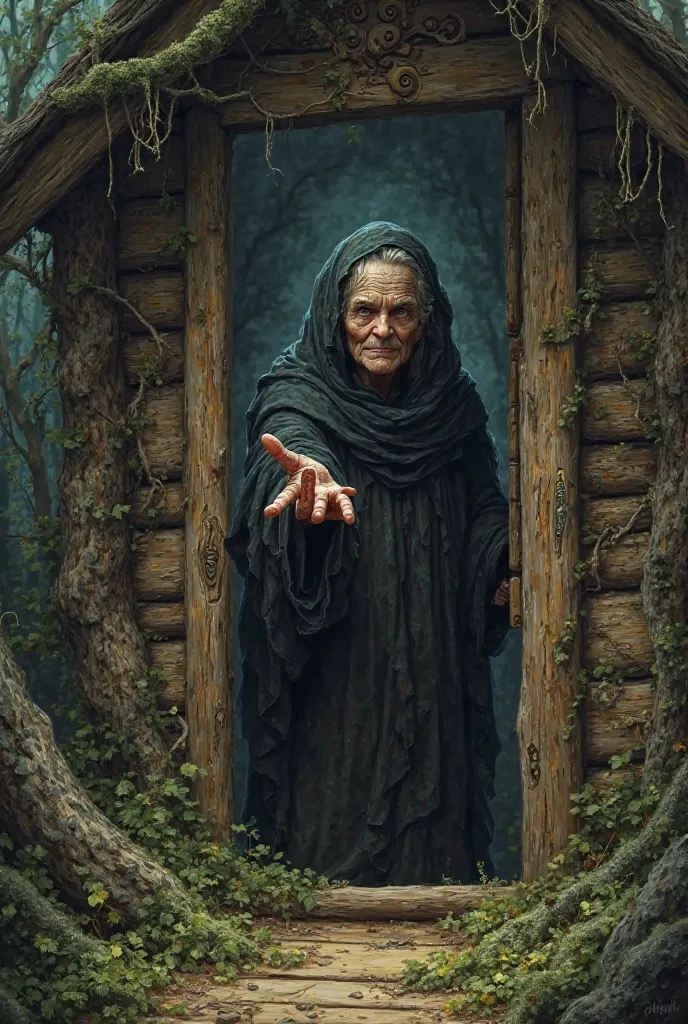 The old witch, sage mais malicieuse, welcomed Acnan into her wooden cabin