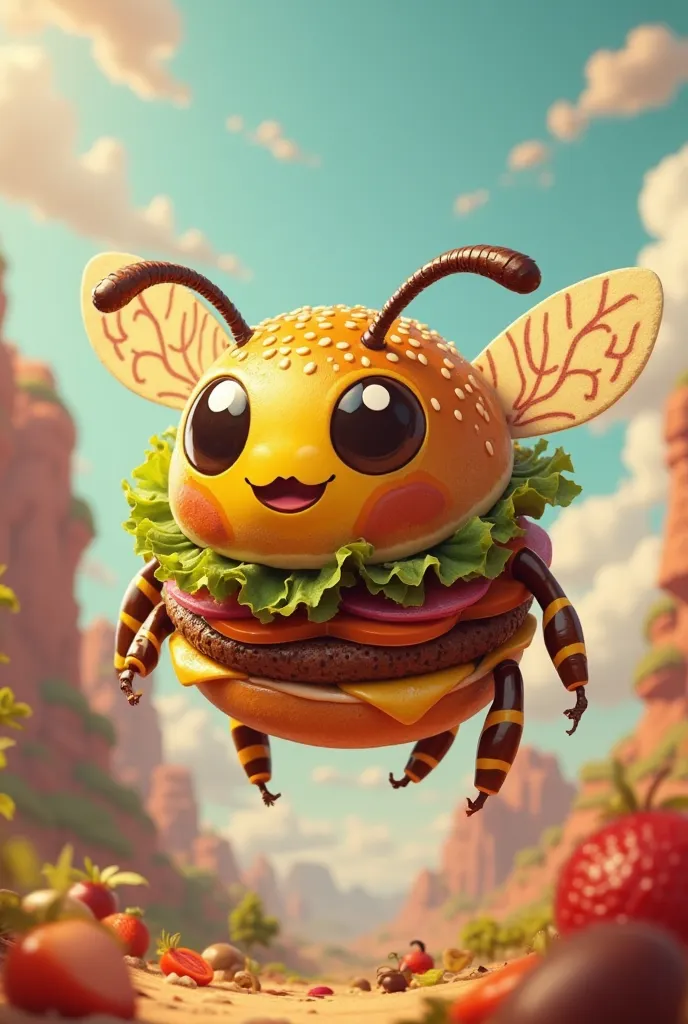 A bee rhats a burger, burger bee