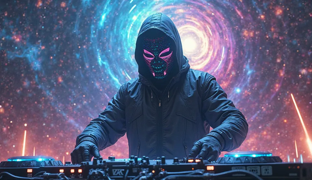 Ninja masked DJ face, supernova 