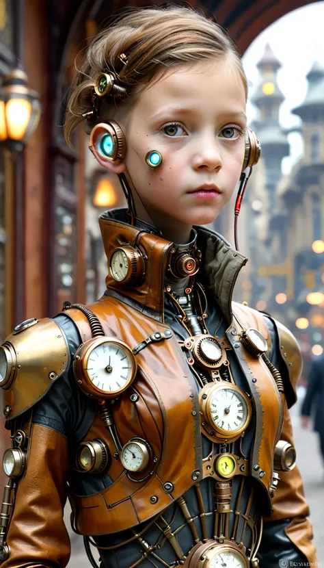 il y a un cyborg à la peau réel mécanique mâle qui a l'apparence d"un enfant avec une horloge entre les pectoraux

steampunk concept art, concept art comme ernest khalimov, vivid steampunk concept, colorful steampunk sci-fi, digital steampunk art, concept ...