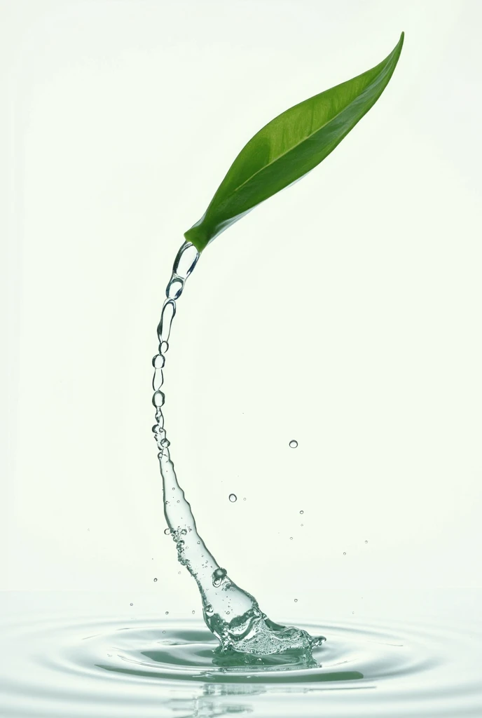 Water flow from the tip of the neem leaf to the end of the neem leaf curved shape with white background 