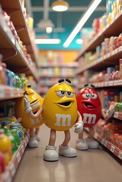 You need to create image of m&Ms staying in supermarket that hass X¢ and there's discount of 70% in yellow color