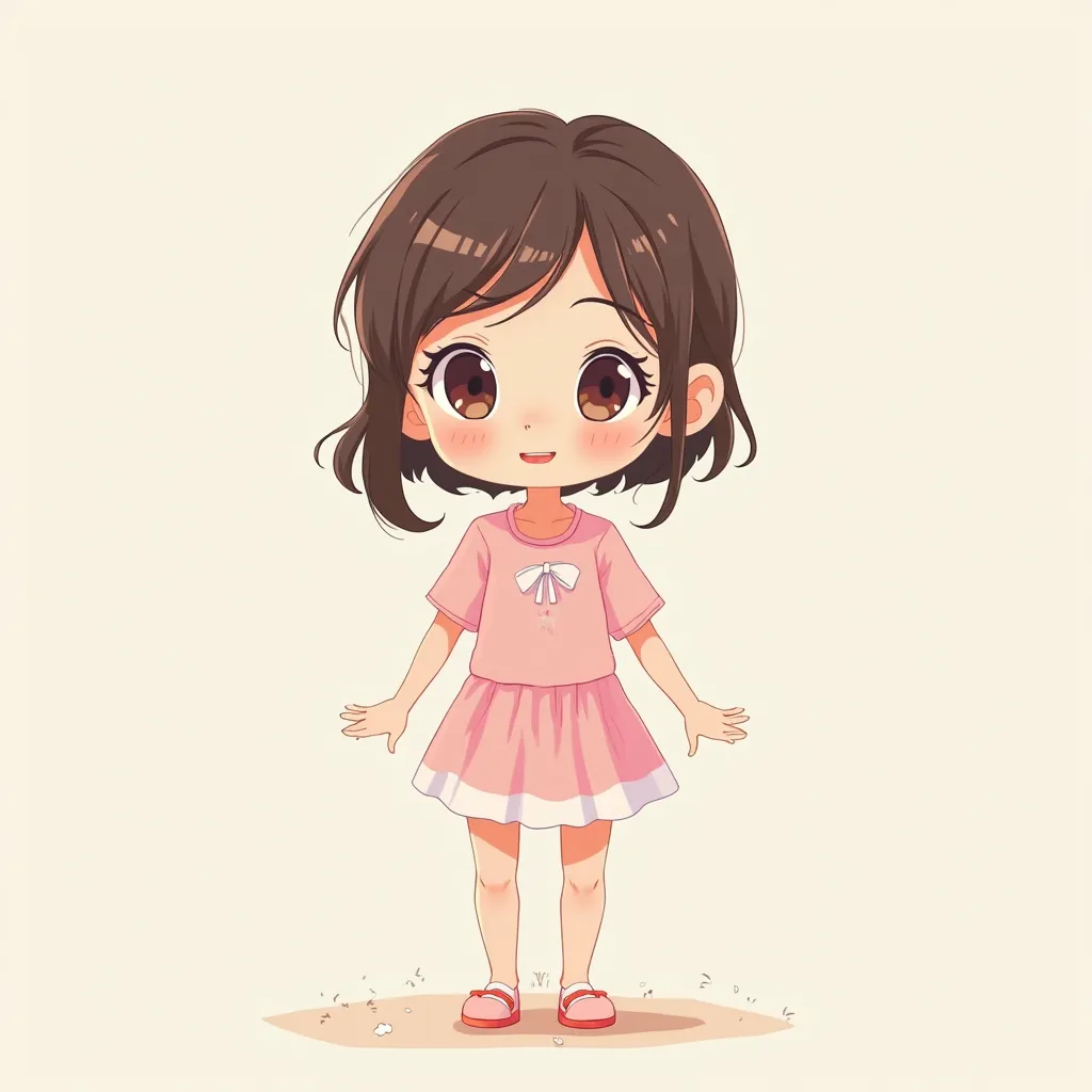 A cute two-dimensional girl character with her hands, feet and entire body visible, seen from the front