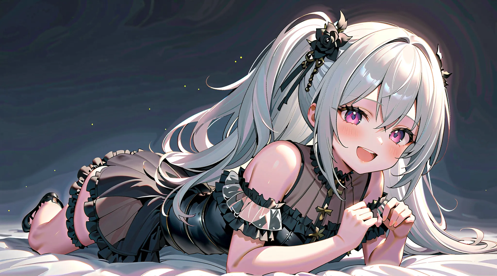 (Highest quality,  masterpiece,  super precise, Hi-Res), 8k,  Anatomically Accurate Body ,  anime girl wearing nice armor has long white hair、Nightcore,  Gothic Maiden anime girl , White-haired goddess, beautiful charming anime woman, simple background, on...