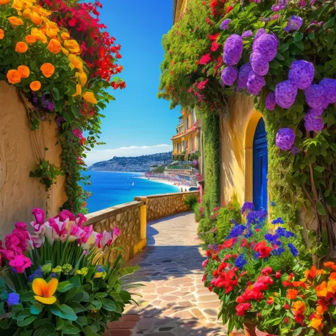 Nice, France, 
Beautiful sea in Nice,
Brightly colored and dazzling flowers, 
beautiful nature and cityscape, 
beautiful flowers, 
Clear skies, 
NICE morning, 
beautiful digital art, 
adorable digital painting, 
beautiful digital artwork, 
very beautiful d...