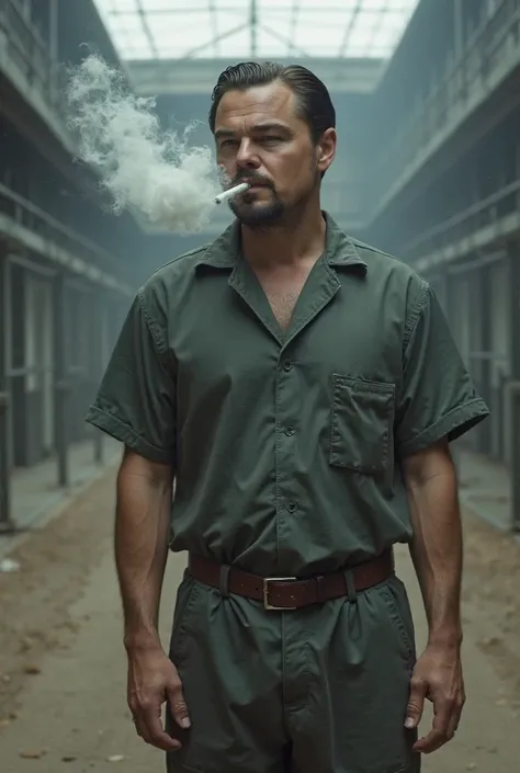 Leonardo DiCaprio stood alone in the prison yard, his prison uniform clinging to his frame as he took a long drag from a cigarette. The smoke swirled around him, rising into the air in slow, deliberate curls. His eyes, sharp and intense, scanned the yard, ...