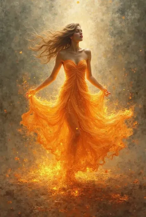 Idée d'un tableau de ton inspiration avec une femme on fire qui danse et je veux ce tableau avec une technique de peinture flou