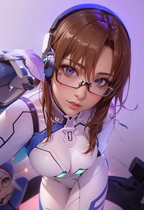 arafed woman in a futuristic suit with glasses and headphones, rin, makoto shinka, asuka suit under clothes!, makoto, holo, d. va from overwatch, asuka, with index finger, twintails white_gloves, yayoi kasuma, hyper realistic anime, asuka from evangelion, ...