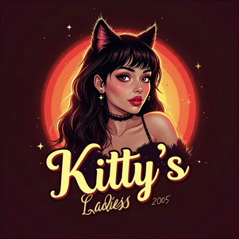 Create a cat-like logo with the name Kitty's Ladies in a sexy red and gold concept for Kpop