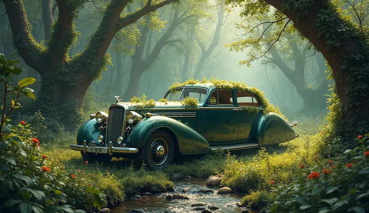 A car inside a magical forest