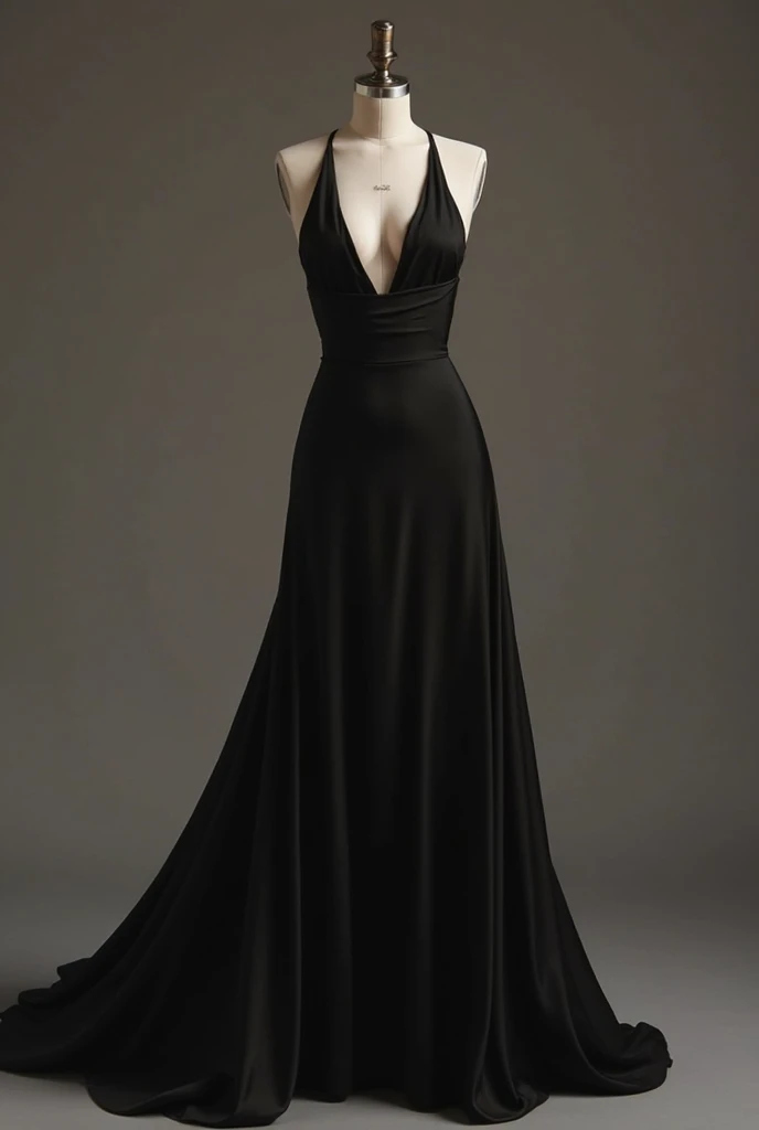 sleek black dress with a plunging neckline and flowing skirt. "It's simple, yet sophisticated.