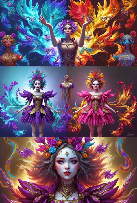 Don't draw a background, draw colorful costumes, decorations, and effects like the picture presented to the drawn character