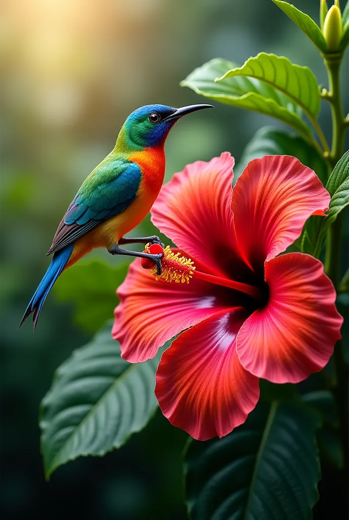 Palawan sunbird, hibiscus flower