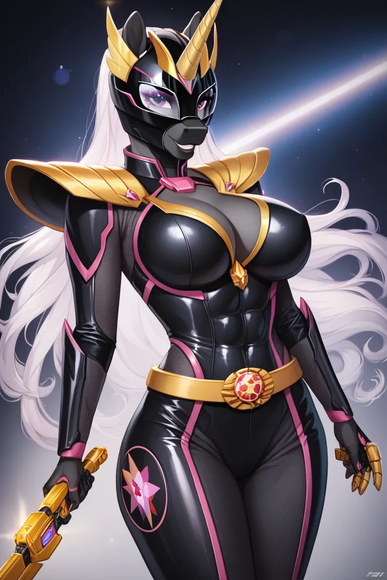 1girl, gozyuunicorn, black body suit, big breasts, helmet