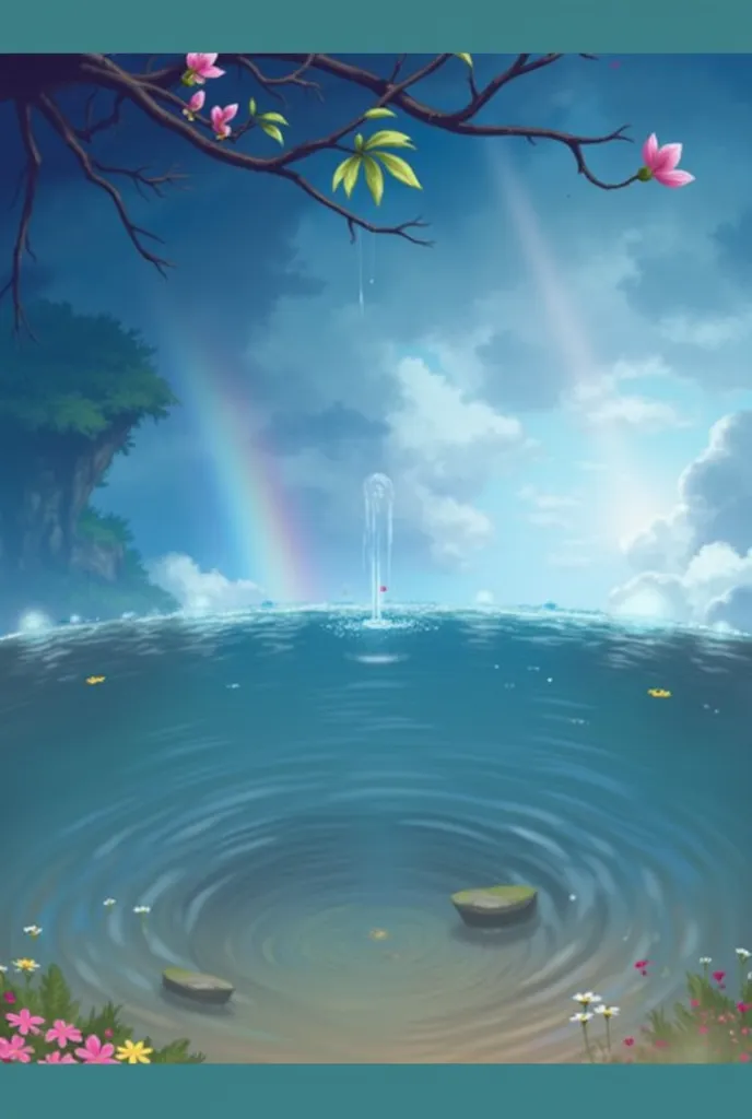 baptism,Baptism,Garden of Eden,Colorful,Dreamy landscape, cloud, light piercing through the cloud, Reflection on the surface of the water, Gentle waterfall,flower々, flower ,Quiet atmosphere, Richness in details, Surreal beauty, Magical Aura, Fantasy Landsc...