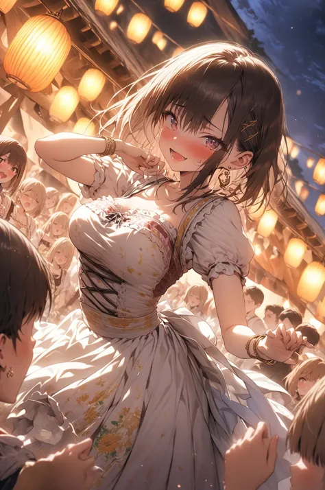 (masterpiece, detailed:1.2), One Girl, (18-years old), brown long Bob Cut, Medium Breasts, bracelet, earring, BREAK, Highest quality, October fest, Dirndl, BREAK, Random Poses, Random angle, Random focus, BREAK, motion lines, at night