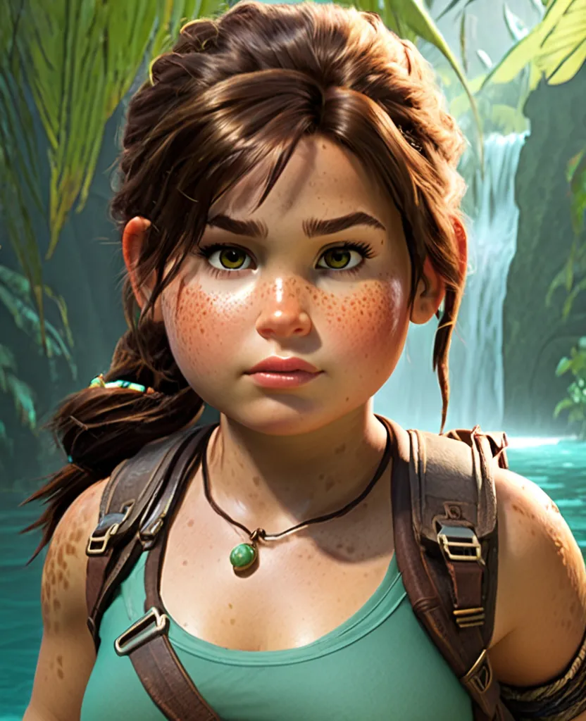 Chubby freckled Lara Croft in one of her mythical adventures, In Atlantis 