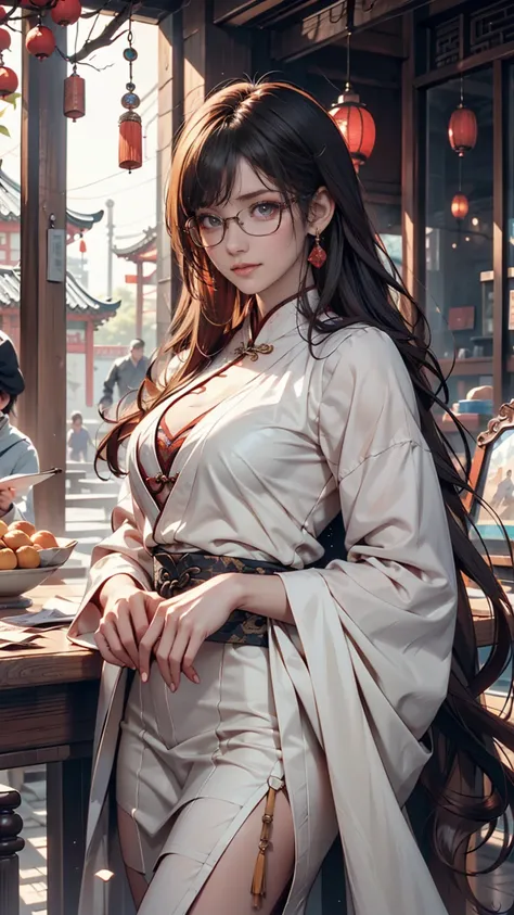  girl standing outside, young man wearing glasses,  , ((long hair)), Paintings inspired by Zou Zhe, Tumbler, realism, Chen Xintong, Around 19 years old, Qi Chao Wan, Huang Huifeng, Jeron Hsu, Zhang Xiaofan,  Penjen Jean,  Mongen , Yi Haoren, Zhezhou Chen.