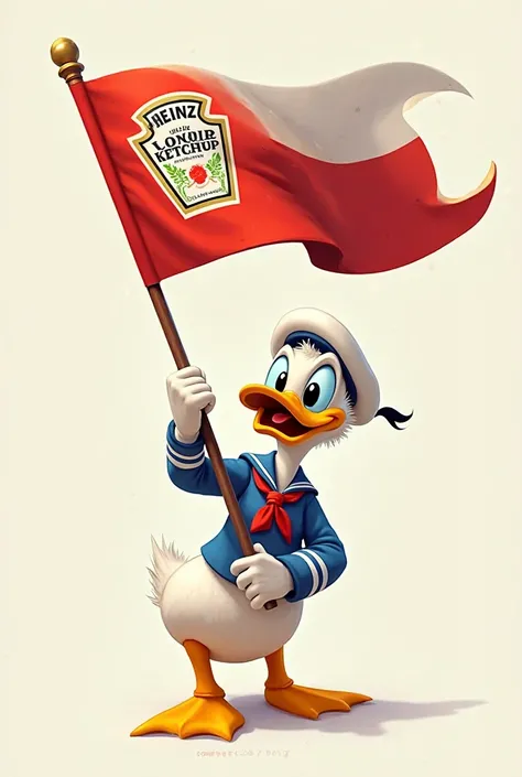 Donald duck with Heinz ketchup flag