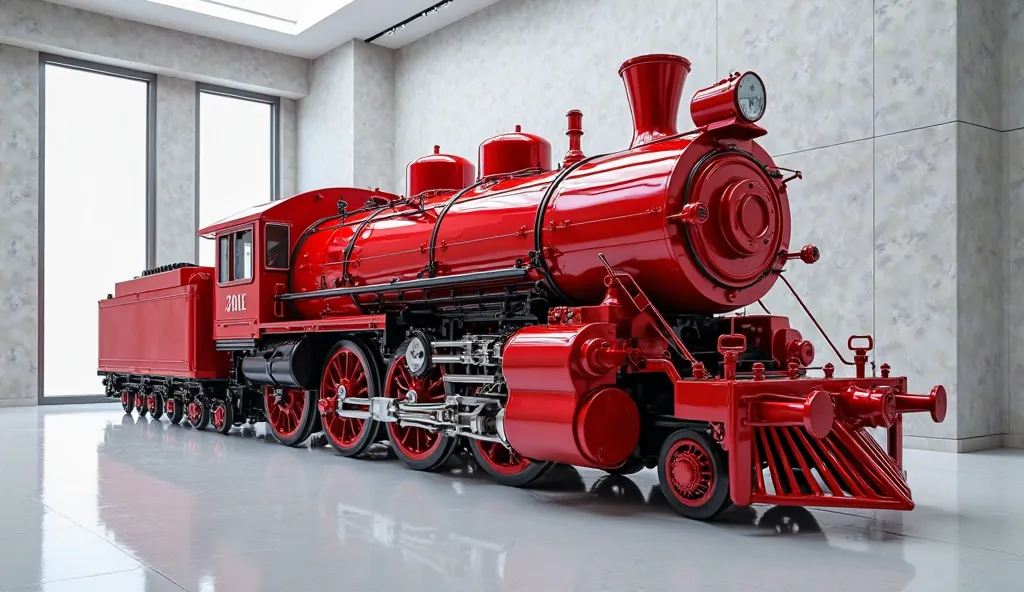 2025 model steam train in red color  back  picture in showroom full hd 