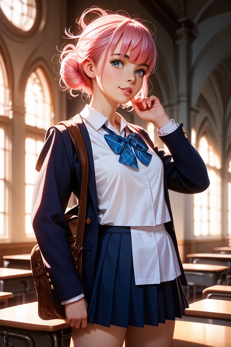 Solomon high school girl with pink hair is cute