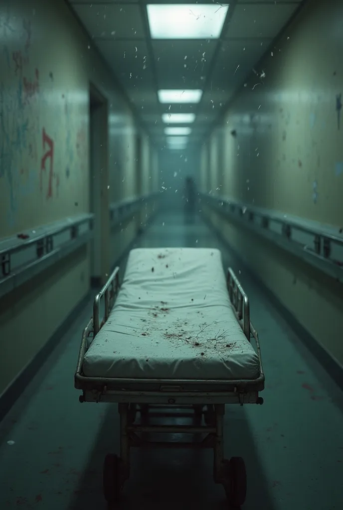 An empty hospital stretcher rolling down a hallway)