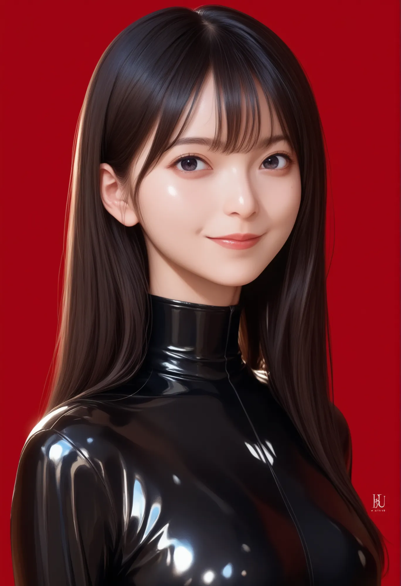 1 girl,Cowboy Shots, red background ,,Luani 1046 ,black bodysuit,shiny clothes, skin tight,
long hair, score_9,  score_8_up,  score_7_up,  score_6_up,  score_9,  score_8_up,  score_7_up,  score_6_up source_anime, , 1 girl,  Deuce Smile, perfect body ,  in ...