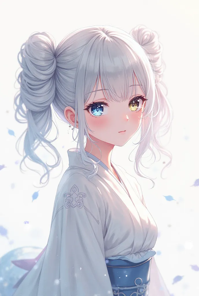 silver hair twin drill hair odd-eye kimono beautiful girl white anime illustration