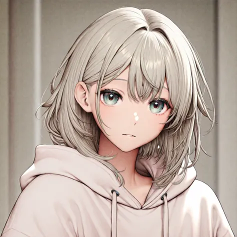 masterpiece、 Line Art、 portraits、最高masterpiece、pastel、one boy、Professional Gamer、Gray Hair、You seem smart、Play PC games 、mouse to manipulate letters、Has a、plain white hoodie、Japanese anime style、 V tuber 