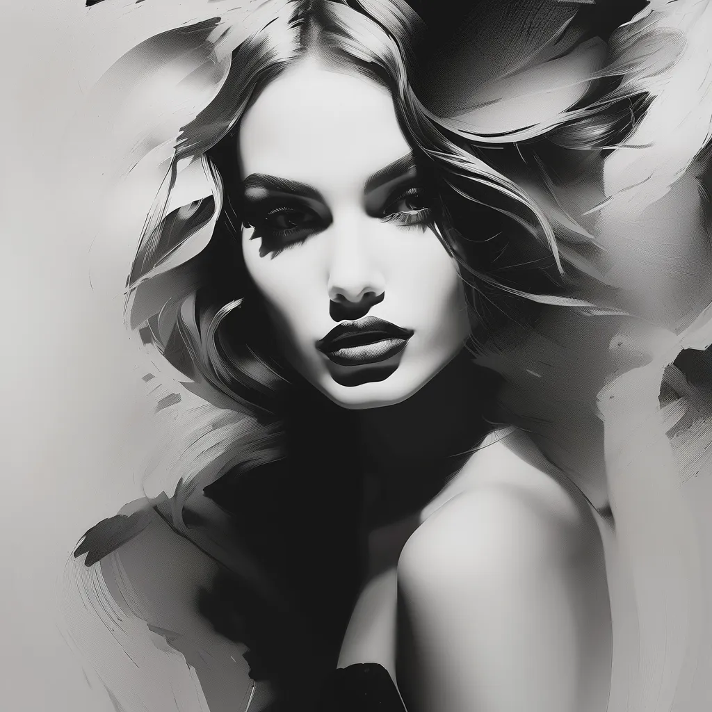 (best quality,4k,8k,highres,masterpiece:1.2),ultra-detailed,black and white,shadowy figure,graceful pose,feminine allure,(mysterious,alluring:1.3) eyes and lips,sleek curves,ravishing beauty,artistic expression,dramatic lighting,contrast,subtle details,imp...