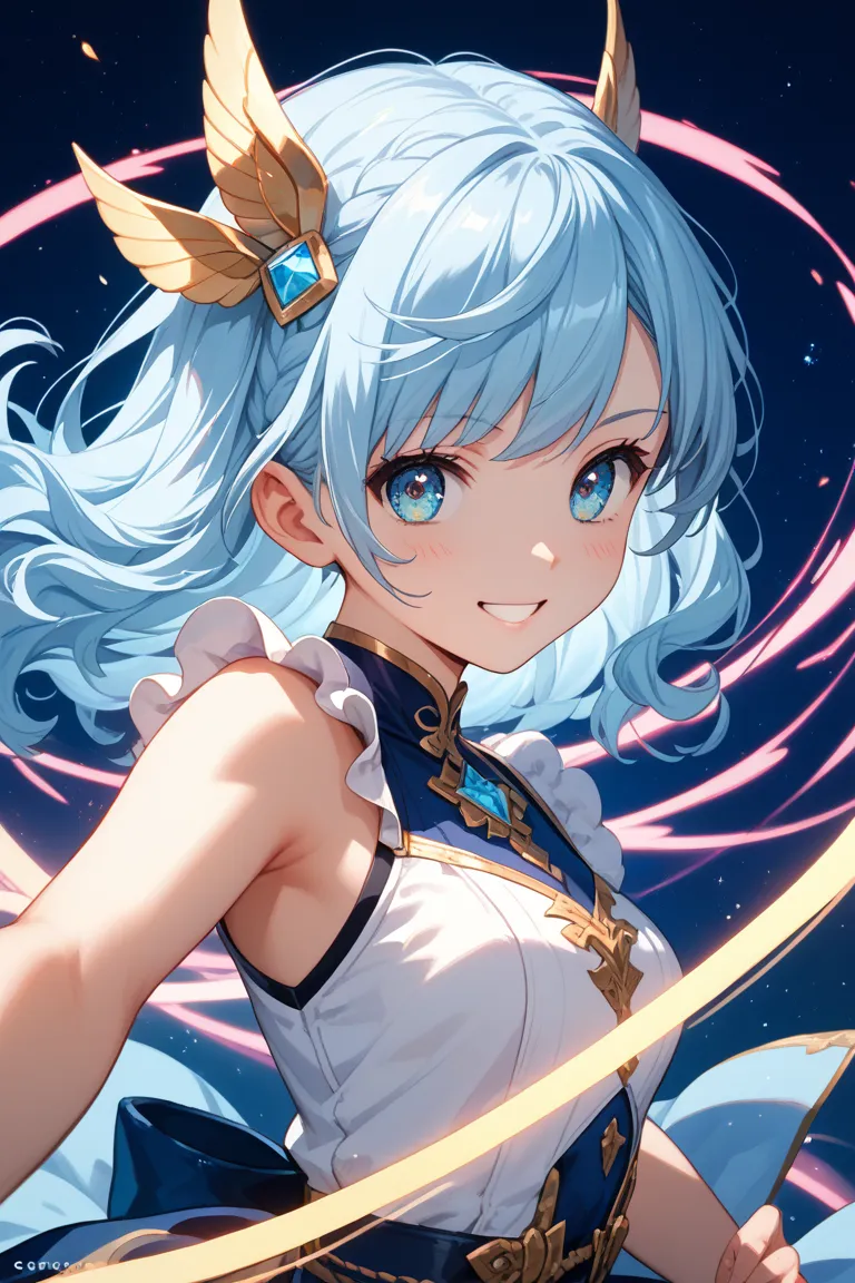 cute girl　　Hair color is light blue　anime character　Hi-Res　cute pose