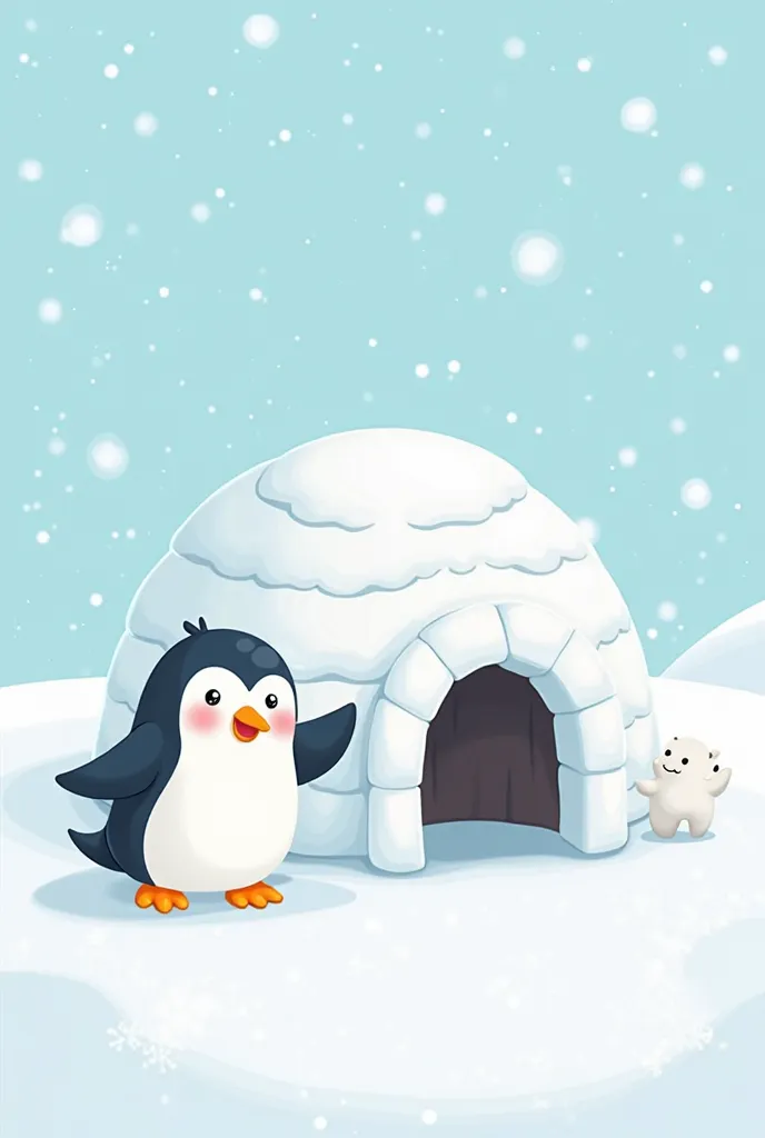 I - Igloo
"I is for igloo, icy and cold,"
Prompt: A cozy white cartoon igloo in a snowy landscape with a smiling penguin and a polar bear waving. The sky is light blue with soft snowflakes falling, creating a warm and fun winter atmosphere.