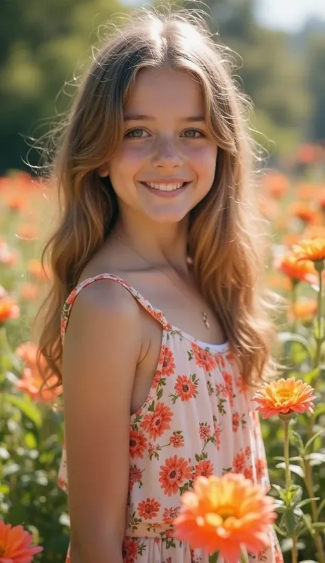 Change the background of this photo, leave the girl as it is, hair and you don't need to change your face, the image should remain.nature in the background, flower bed with beautiful flowers , Sunny day