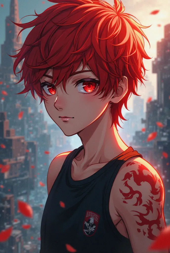 Make a anime boy red hair red eye 
