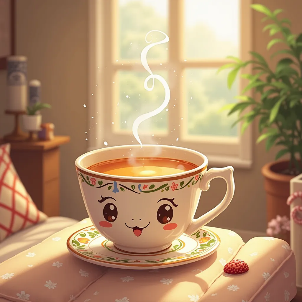 cup of tea,  illustration,  cartoon style, High detail, 8 k