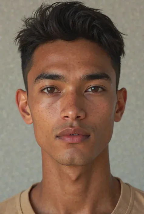 Jeune homme métisse Malgache,américain,indian cheveux lisse court ,photo realiste
