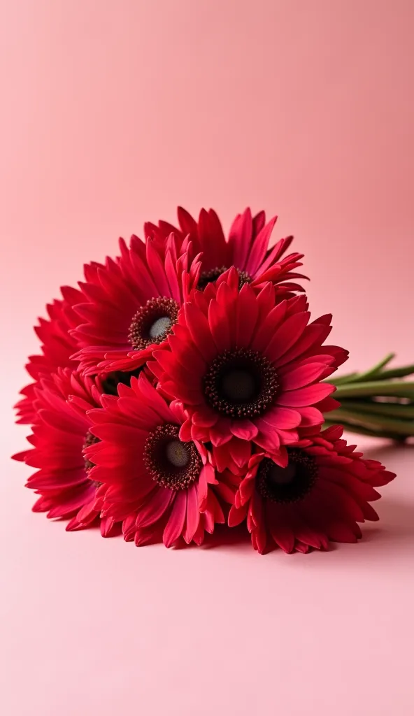 Pawdar puff flower red boquet on the floor ,pink background 