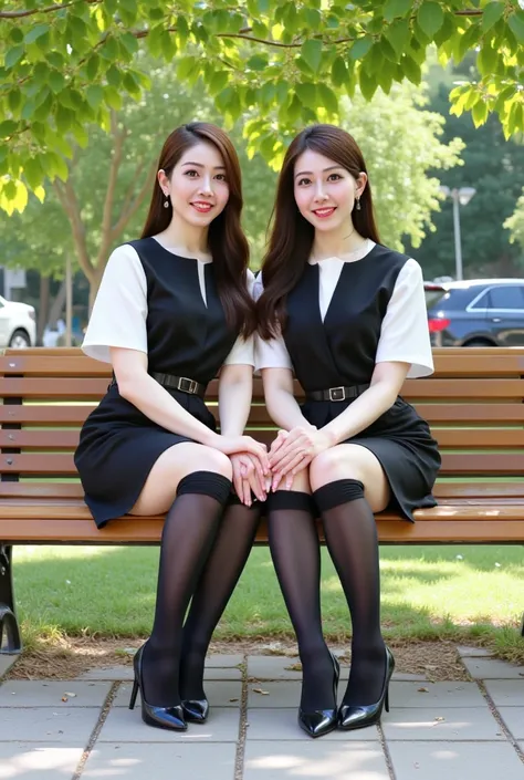 ( photorealism:1.2),  恥ずかしいおなら衝動を抑える beautiful日本人モデル、39; thick legs, 3 women in uniform  , 39;  office worker uniform  、bitter smile and stomach pain  、  bench、  open your legs slightly 。I can&#39;Don&#39; doesn't put up with farts 、I laugh.、Farting a lot。...