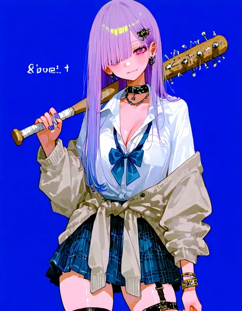    masterpiece、最     high quality  、     high quality  、    very aesthetic、     absurd、    latest、  girls on the left、blond with a big face、      purple long hair、devil 、      gal、   earrings、（ school uniform：1.2）、（white shirt：1.1）、（wrap a beige cardigan a...