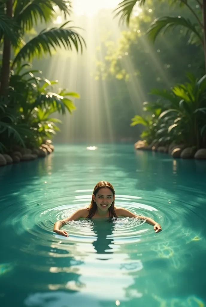 s bathing in the pool happily 