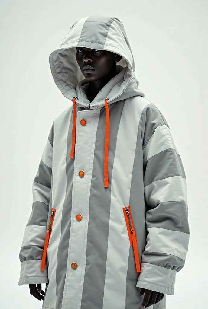 White grey striped oversized jacket with orange 